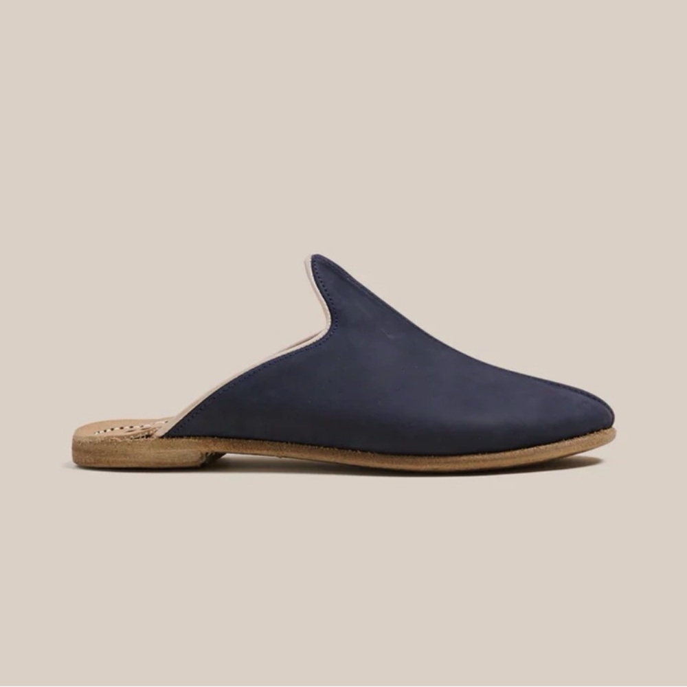 New Navy Blue Nubuck slippers with light piping | Baleen Blue Baba from Sabah